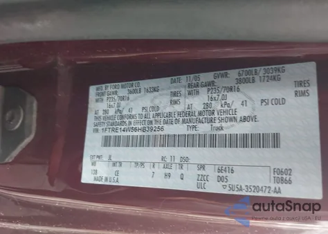 2006 Ford E-150 Commercial/Recreational from USA, damaged, VIN 1FTRE14W56HB39256